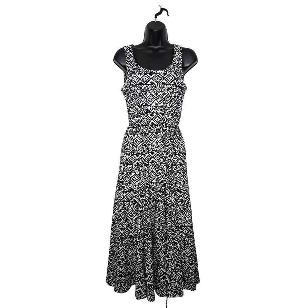 Lauren Ralph Lauren Dress Size Small Sleeveless Black White Print Lined Jersey